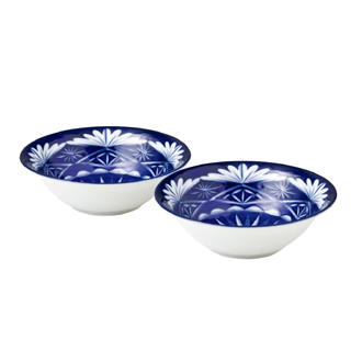 切子写し藍陶器･中鉢ペア
